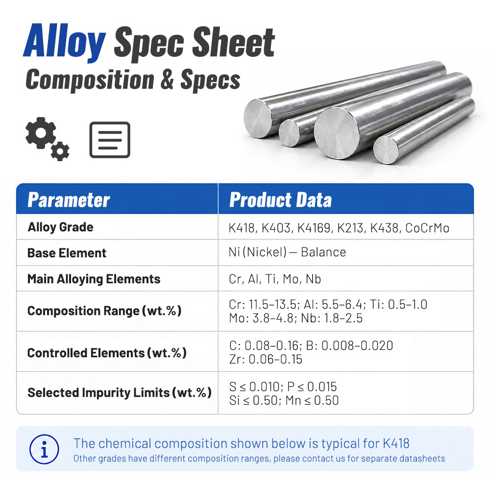 K4169 Lit&aacute; slitina 718 Master Alloy Bar pro investičn&iacute; lit&iacute;